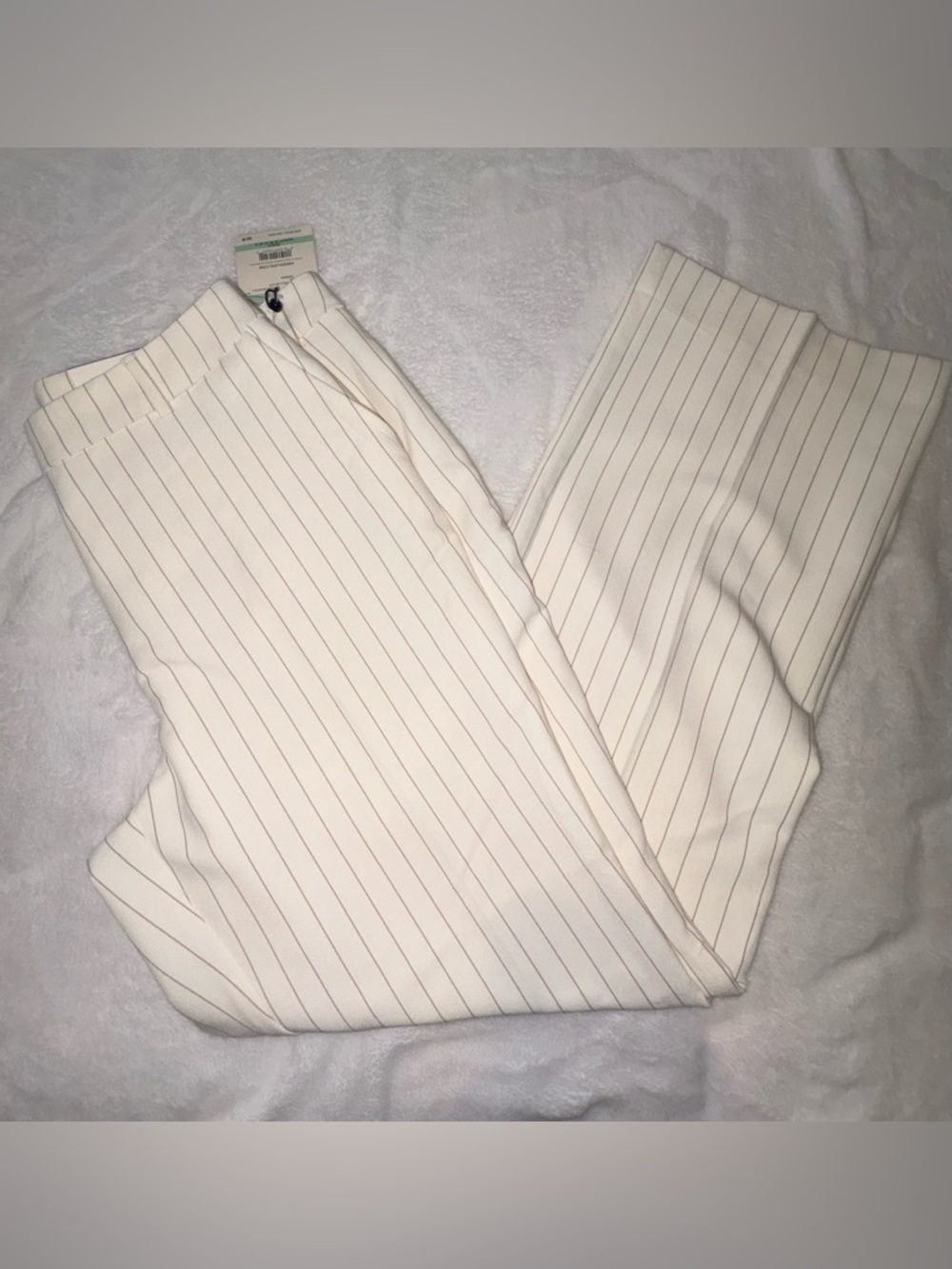 Anne Klein Cream Pinstripe Straight-Leg Trousers